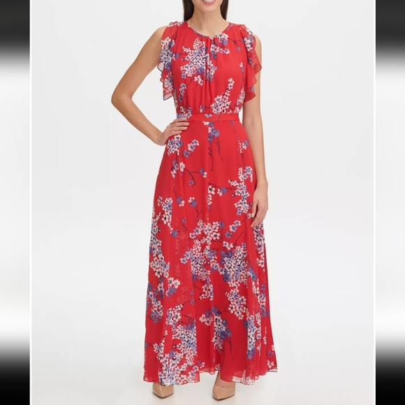 NWT TOMMY HILFIGER Chiffon Flutter Sleeve Maxi Dress - Picture 4 of 12